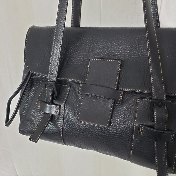 Vintage Siso Select black pebbled leather shoulder bag double strap drawstring - Picture 3 of 12